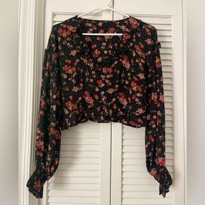Floral Black Cropped Blouse